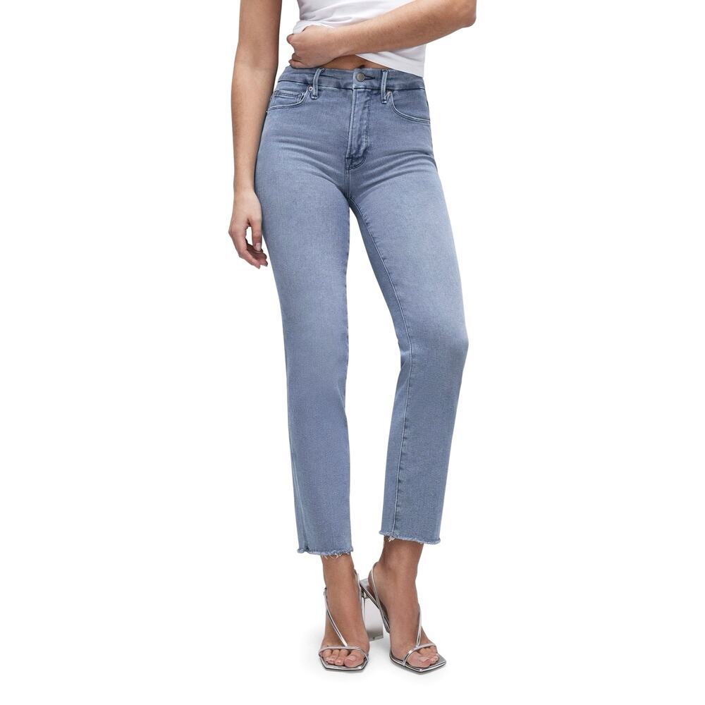 Good American Good Straight High Rise Jeans Women’s Size 12/31 Raw Hem *EUC